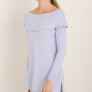 Chico’s Zenergy Tunic Top Size 2 12 14 Cozy Brushed Fleece Lilac Off Shoulder